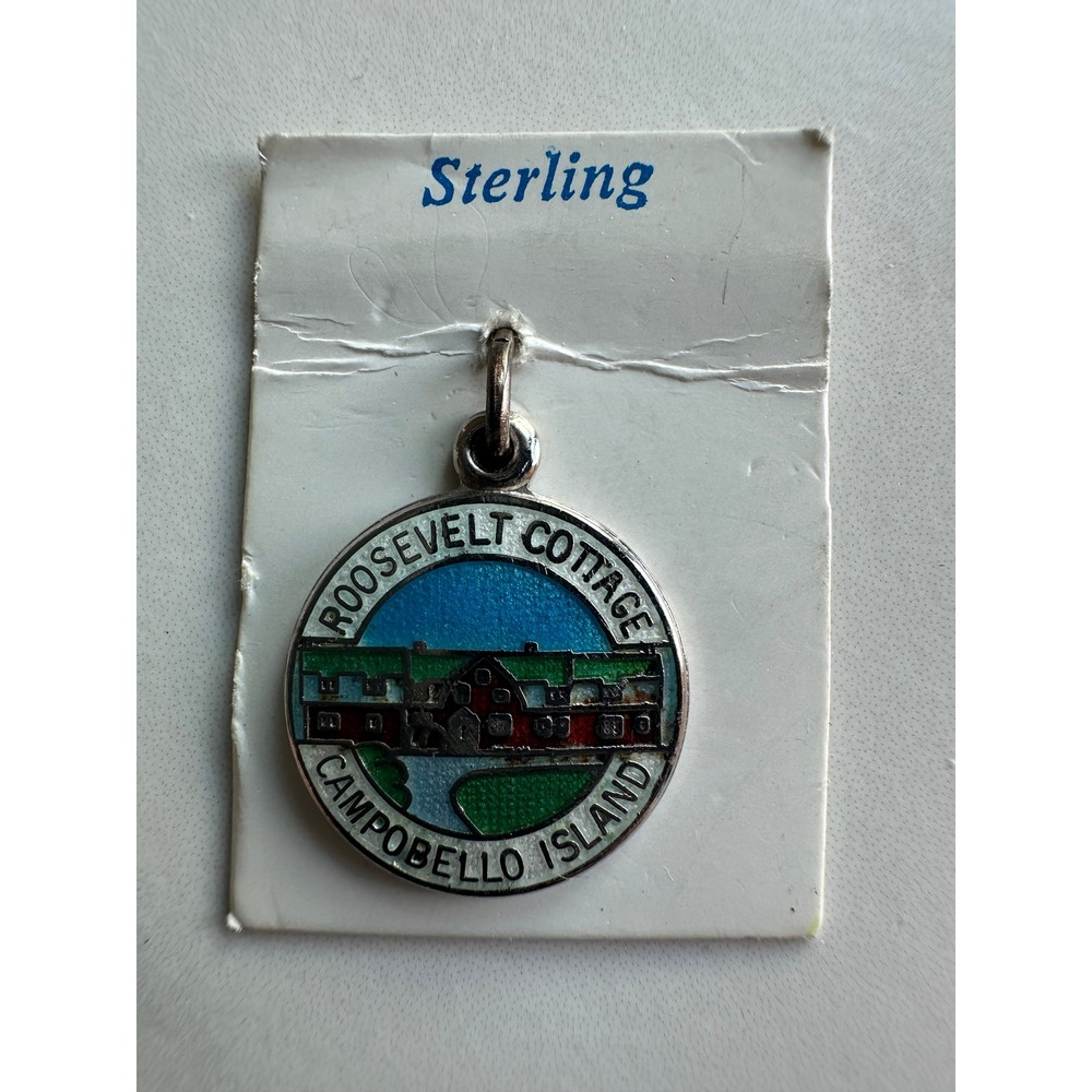 Vintage Sterling Silver Roosevelt Cottage Campobello Island Enamel Charm BMCo